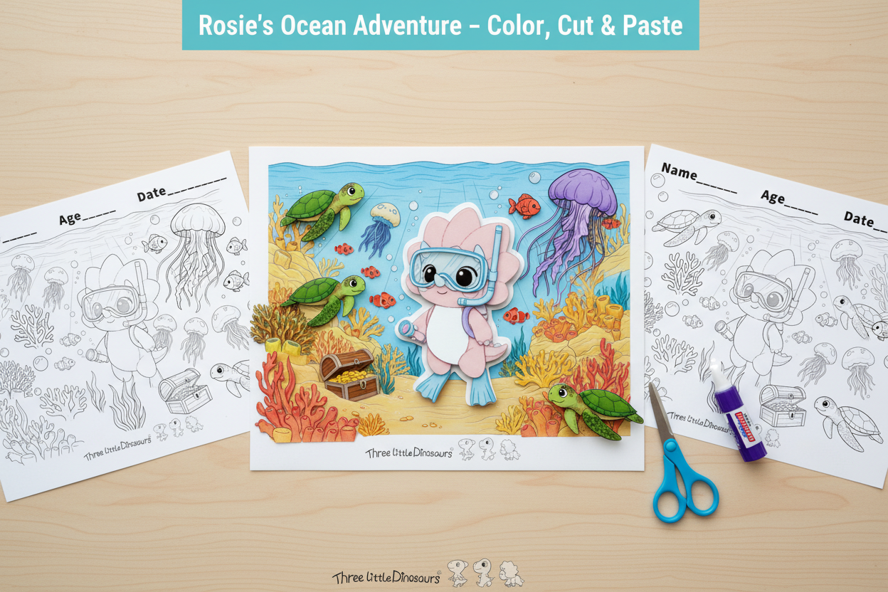 Rosie's Ocean Adventure 3D Color Cut Paste Craft – finished example