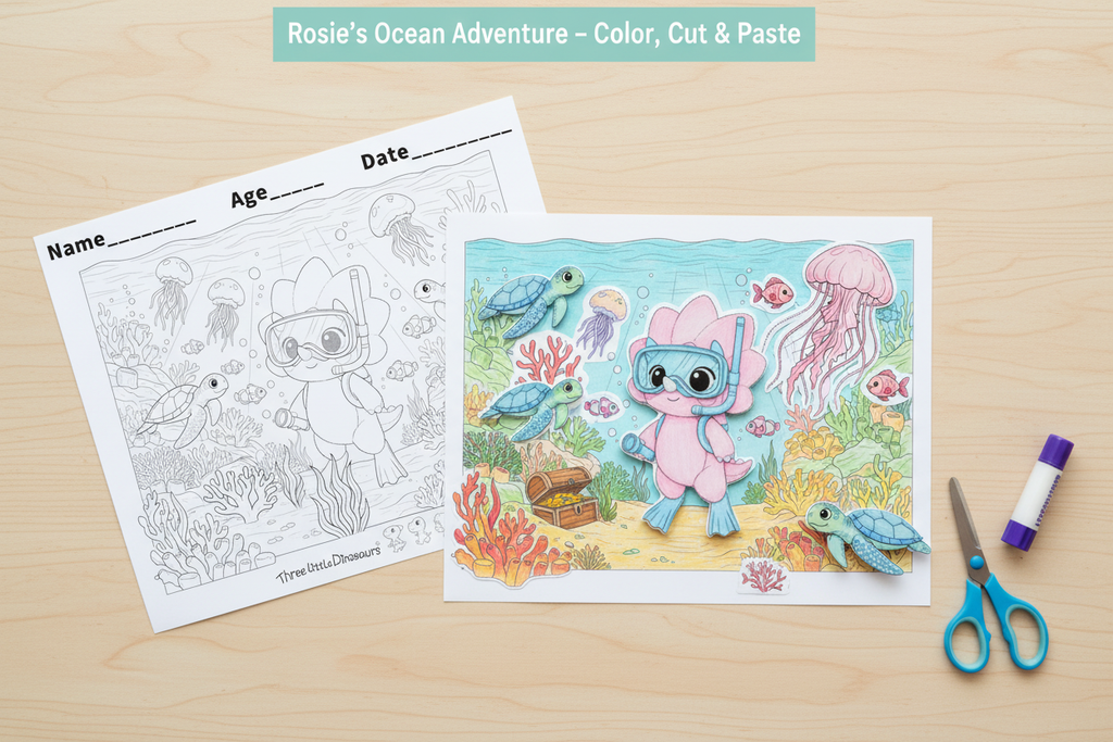 Rosie's Ocean Adventure 3D Color Cut Paste Craft mockup