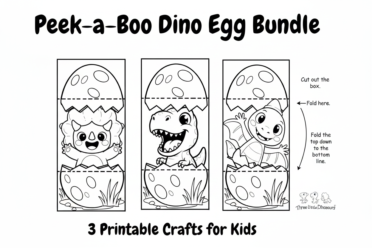 Peek-a-Boo Dinosaur Egg Bundle – 3 Printable Crafts for Kids