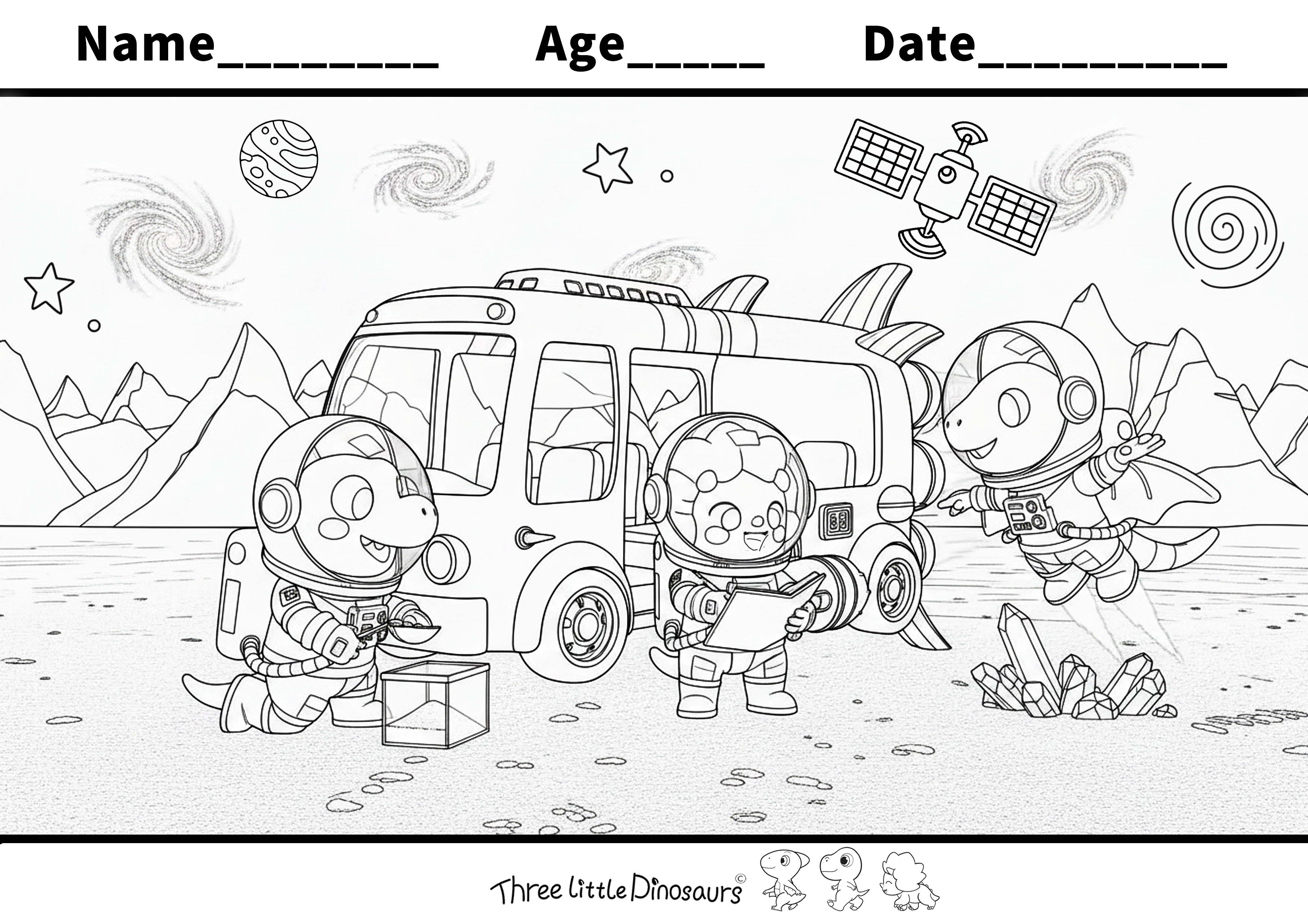 Dino Astronauts Moon Rover – Free Coloring Page for Kids